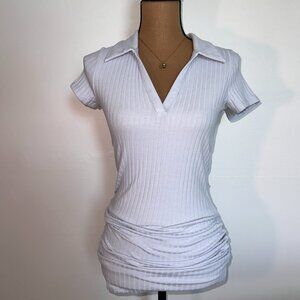 Light blue short sleeve collared polo style bodycon dress with ruched side